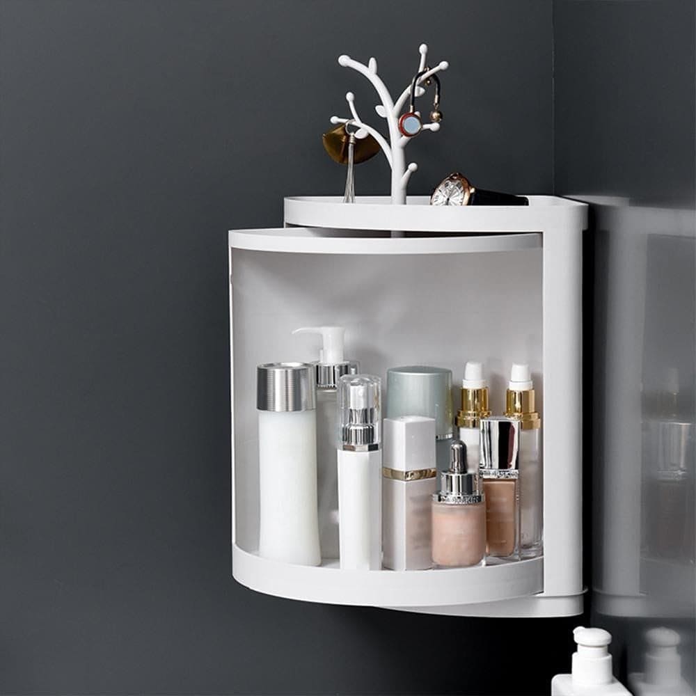 Multifunctional Revolving Triangle Shelf, Wall Suction Type Dust-Proof Organizer, Kitchen Bathroom Cosmetics Storage Box, 360° Triangle Rotating Theme Corner Cabinet, Waterproof Corner Shelf with Door, Bathroom Kitchen Stuff Storage Rack Multifunctional Revolving Triangle Shelf, Wall Suction Type Dust-Proof Organizer, Kitchen Bathroom Cosmetics Storage Box, 360° Triangle Rotating Theme Corner Cabinet, Waterproof Corner Shelf with Door, Bathroom Kitchen Stuff Storage Rack